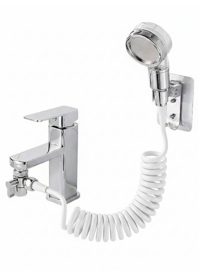 رأس دش يدوي مع خرطوم 1.5 متر عالي الضغط – دش متعدد الوظائف بثلاث أوضاع (نبض، مطر، مزيج)، يشمل محول وصندوق تثبيت بدون حفر، مناسب للحمام والمطبخ والحوض وغسالة الملابس والمرحاض، سهل التركيب، قابل للتوصيل لمعظم الحنفيات القياسية، مرن للاستخدام اليومي والتنظيف - Image 1